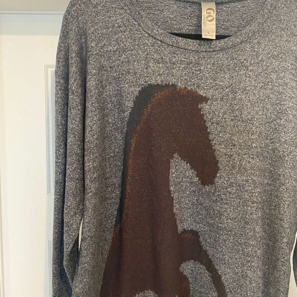 Go Couture Charcoal Chic Digital Horse Crewneck Oversized Tunic Sweater, Large - Picture 2 of 7